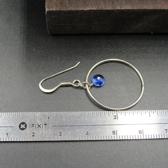 Sterling Silver Hoop With Blue Glass Gem Earrings - Picture 4 of 5